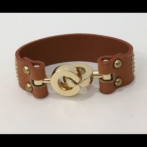 Gold-Tone Studded Faux Leather Bracelet